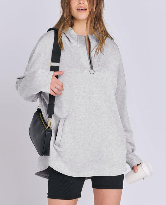 Damen Oversized Tunic Hoodie mit kurzem Reißverschluss (2 kaufen, kostenloser Versand)