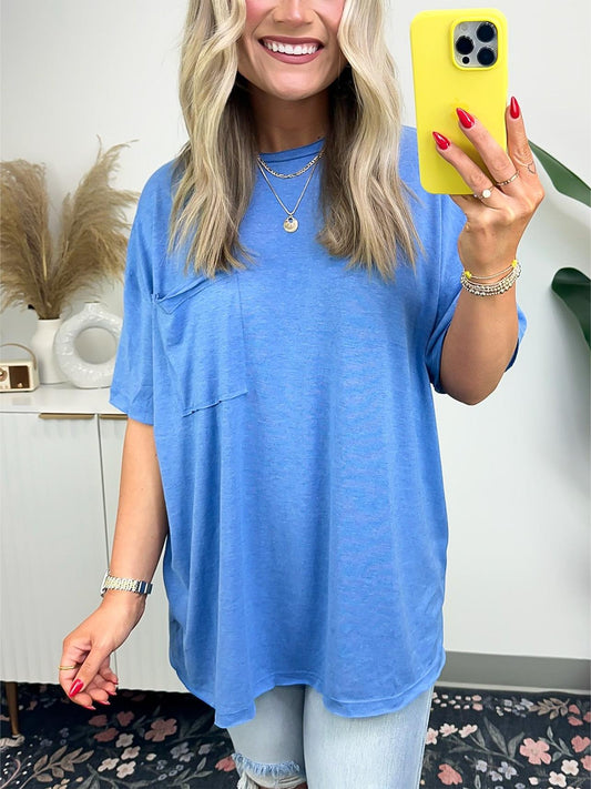 Damen-T-Shirt mit offener Kante, kastenförmiger Schnitt (3 kaufen, kostenloser Versand)