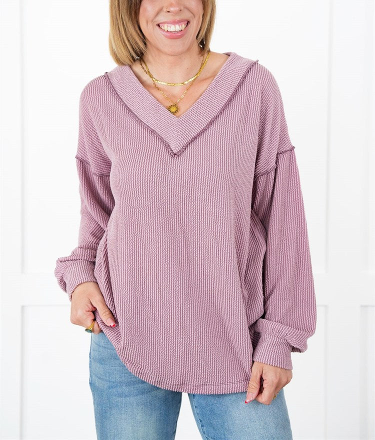 Women's Ribbed Long Sleeve V-Neck Pullover Tops (Buy 2 Free Shipping)