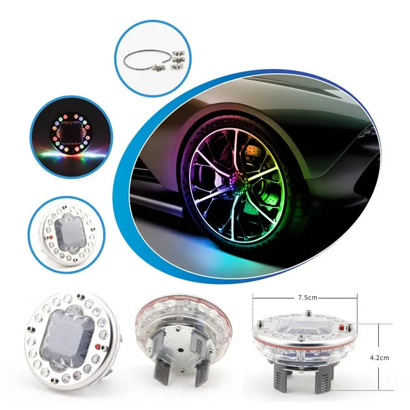 4PCS Universal RGB LED Car Wheel Hub Lights – Solar & Remote Control