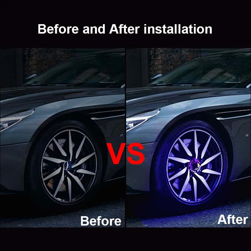 4PCS Universal RGB LED Car Wheel Hub Lights – Solar & Remote Control