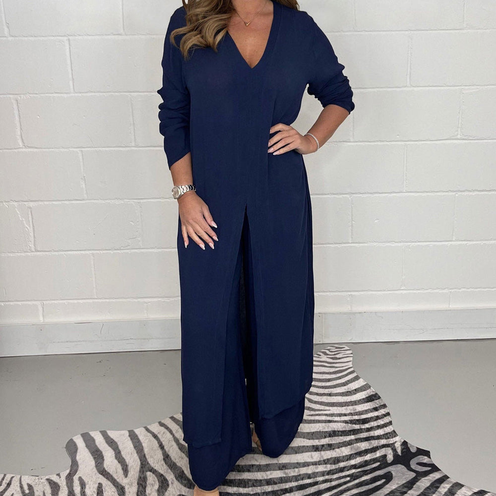 Two Piece Casual Long Top and Casual Trousers