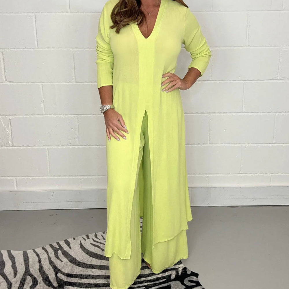 Two Piece Casual Long Top and Casual Trousers
