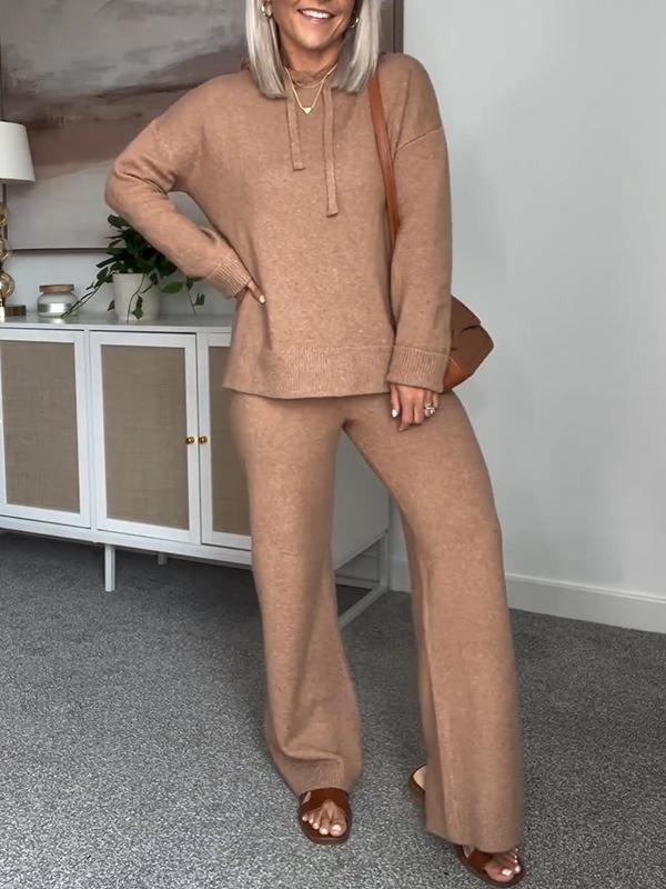 Zweiteiliges Strick-Set mit Kapuzenpullover für Damen
