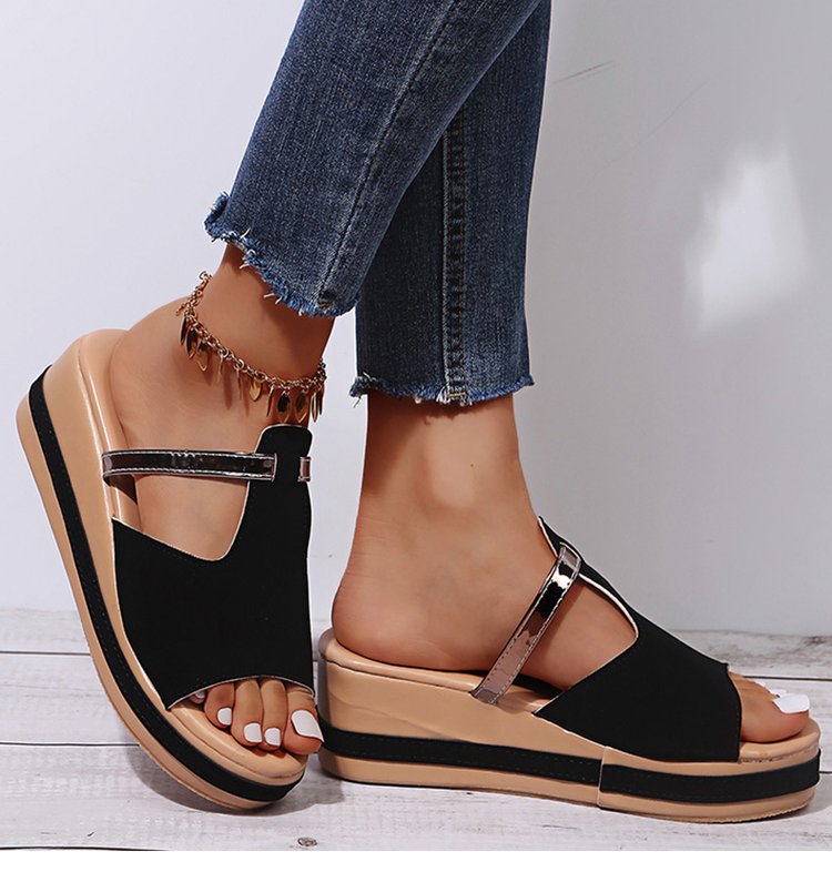Women's Leather Platform Wedge Orthopedic Sandals