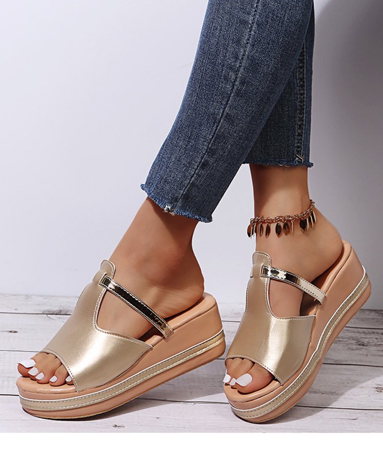 Women's Leather Platform Wedge Orthopedic Sandals