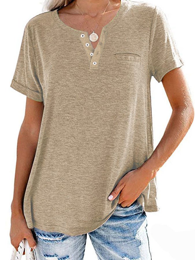 Einfarbiges T-Shirt mit Kurzarm und Tasche (3 kaufen, kostenloser Versand)