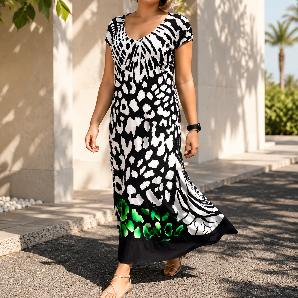 Lässiges kurzärmliges bedrucktes Kleid