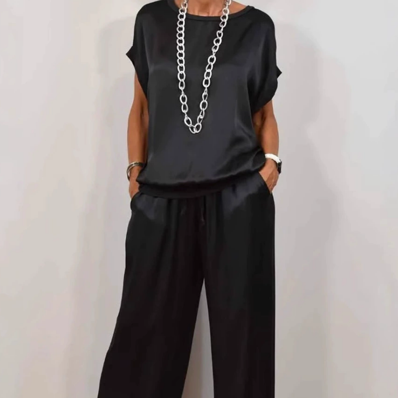 Women's satin short sleeve top and pants two-piece set