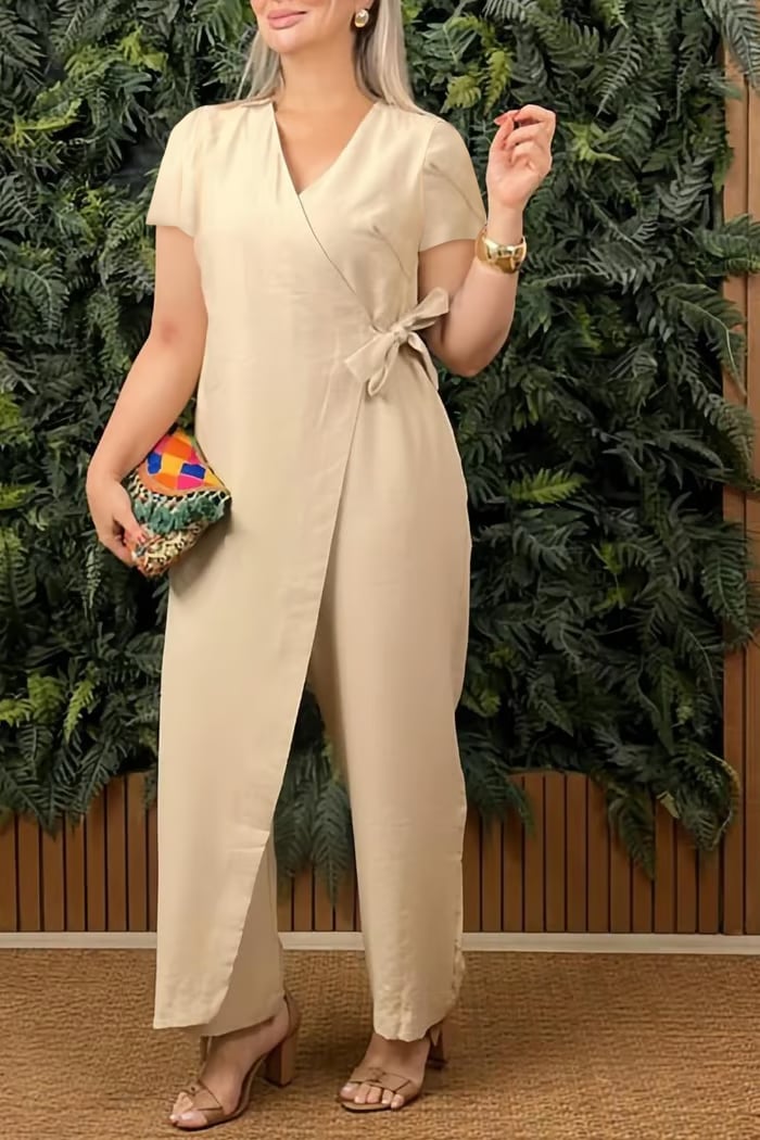 Women's V-Neck Jumpsuit – Stretchy, Machine Washable & Size Inclusive
