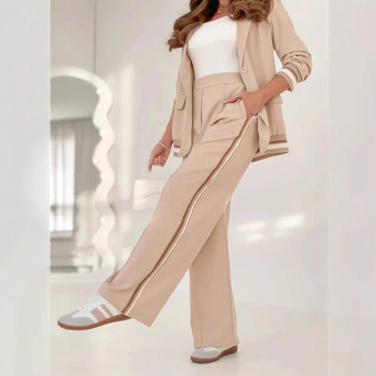 2-teiliges Set Damen Anzug Mantel Hose Anzug Revers Langarm Damen Jacke Weites Bein Hohe Taille Hose Damen Pendler Büro Outfit