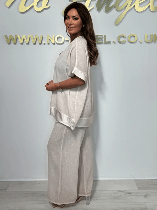 Women's casual, fashionable V-neck suit made of cotton and linen