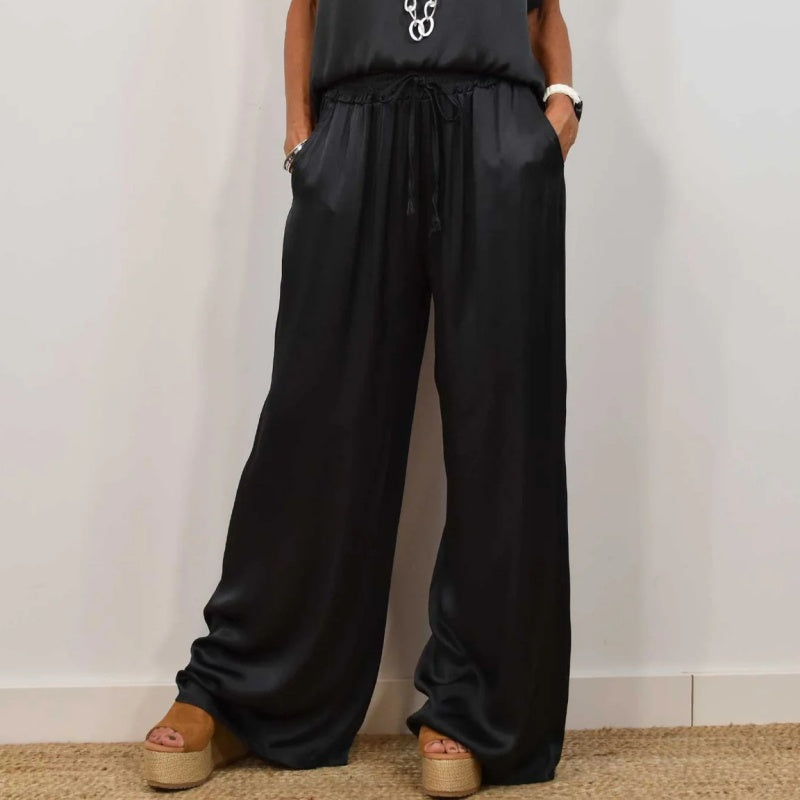 Women's satin short sleeve top and pants two-piece set