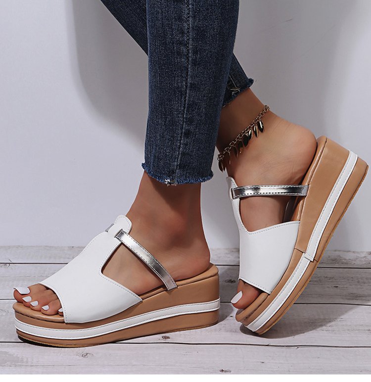 Women's Leather Platform Wedge Orthopedic Sandals