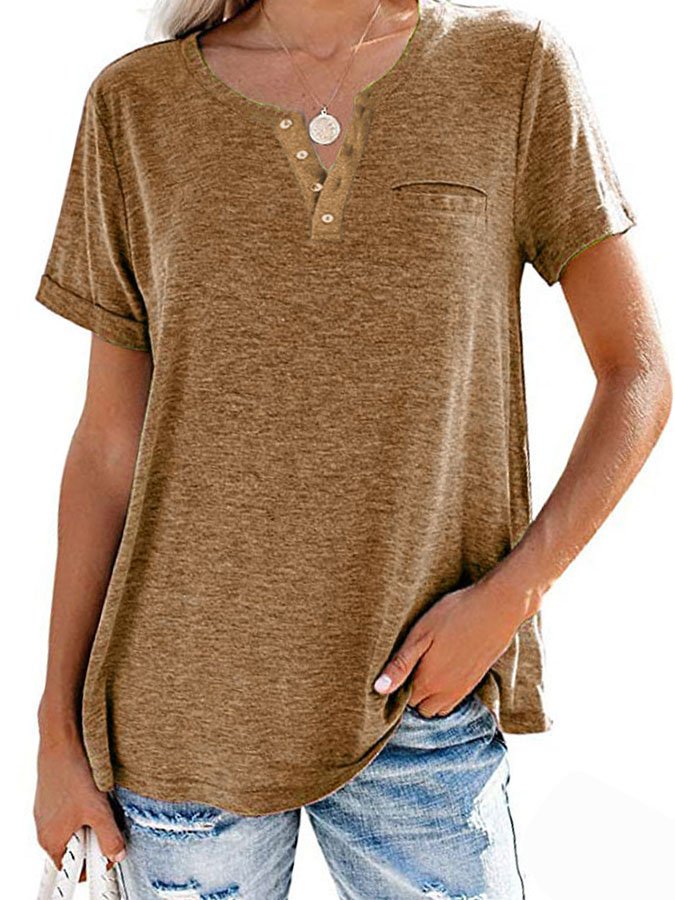 Einfarbiges T-Shirt mit Kurzarm und Tasche (3 kaufen, kostenloser Versand)