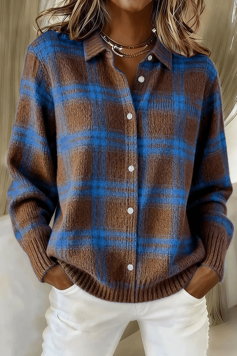 CLEARANCE SALE🔥 Women's Plaid Print Casual Cotton Buttoned Cardigan Sweater[Buy 2 Free Shipping]