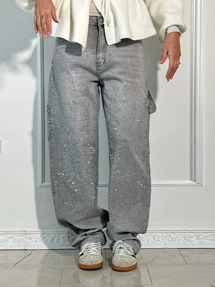 Women's Casual Rhinestone Loose Harem Jeans