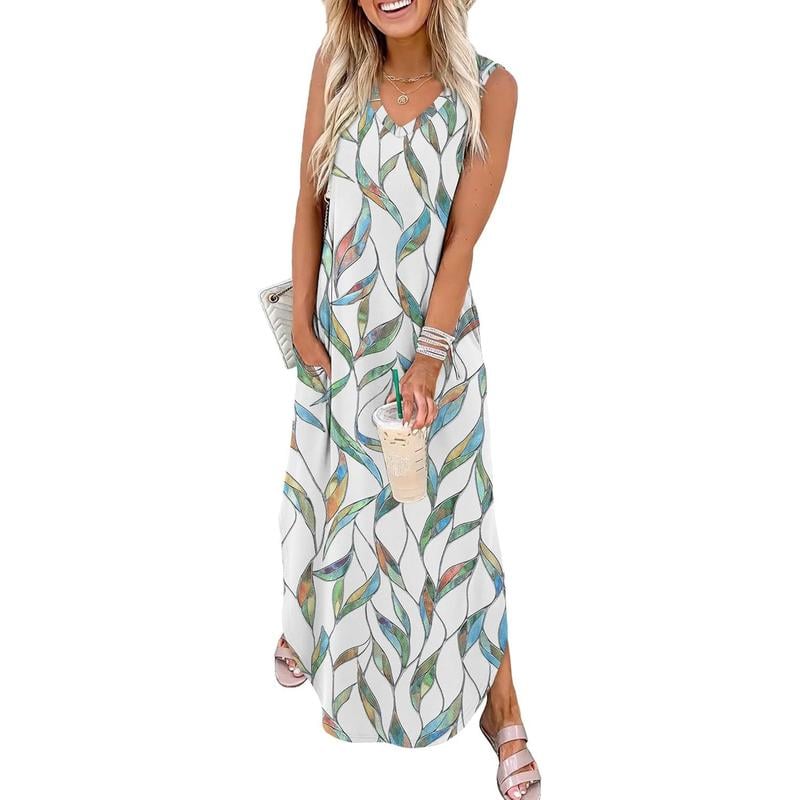 Summer Dresses Maxi Dress Vacation Beach Sundresses with Pockets