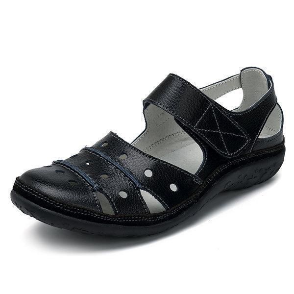 Damen-Flachleder-Sandalen mit Hohlhaken
