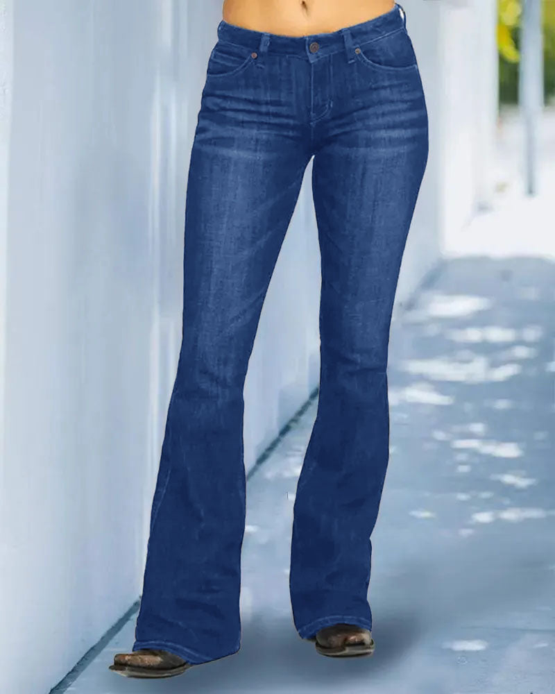 Damen Retro Bootcut Hose mit mittlerer Bundhöhe (2 kaufen, kostenloser Versand)