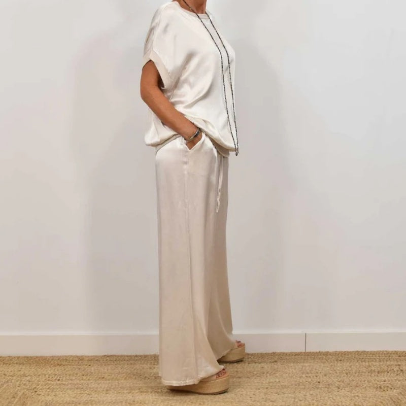 Women's satin short sleeve top and pants two-piece set