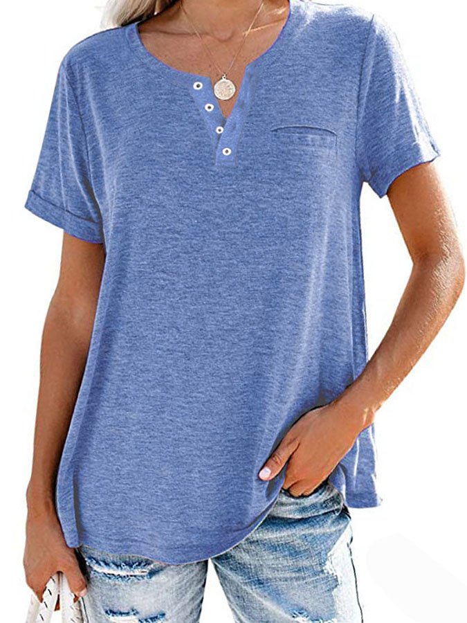 Einfarbiges T-Shirt mit Kurzarm und Tasche (3 kaufen, kostenloser Versand)