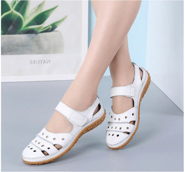 Damen-Flachleder-Sandalen mit Hohlhaken