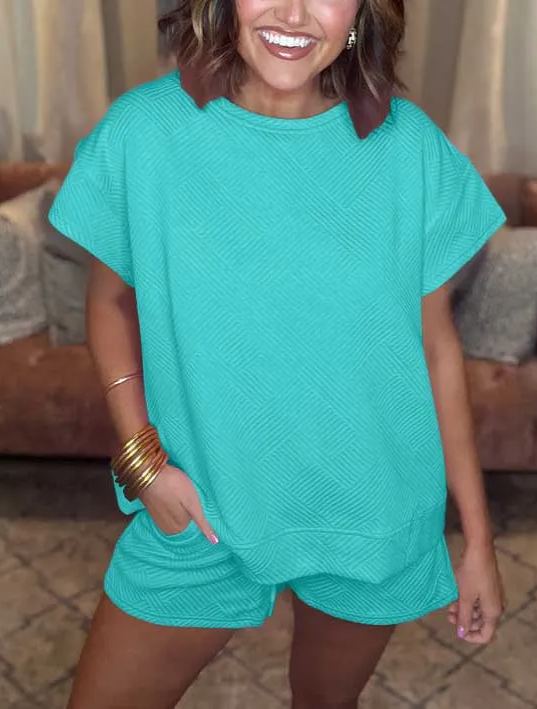 New Women's Solid Textured Drawstring Shorts Set (Buy 2 Free Shipping)