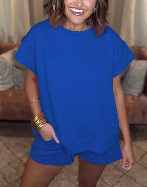 New Women's Solid Textured Drawstring Shorts Set (Buy 2 Free Shipping)