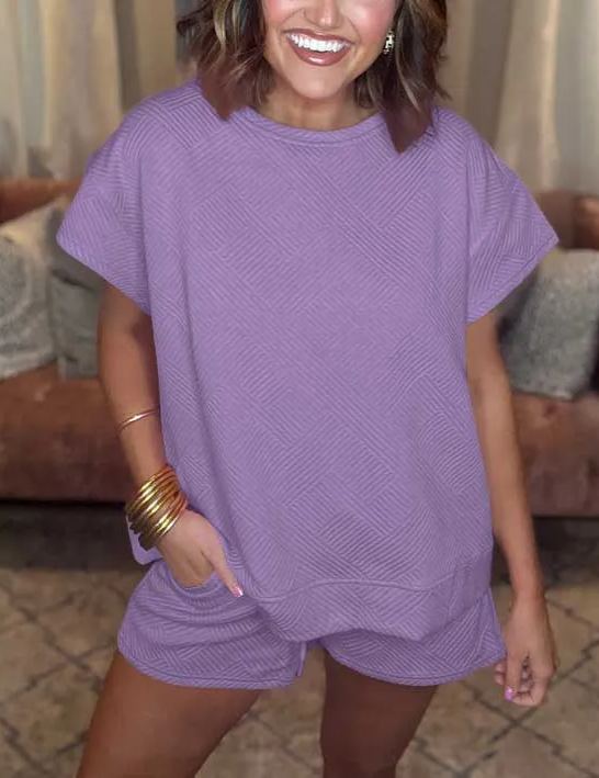 New Women's Solid Textured Drawstring Shorts Set (Buy 2 Free Shipping)