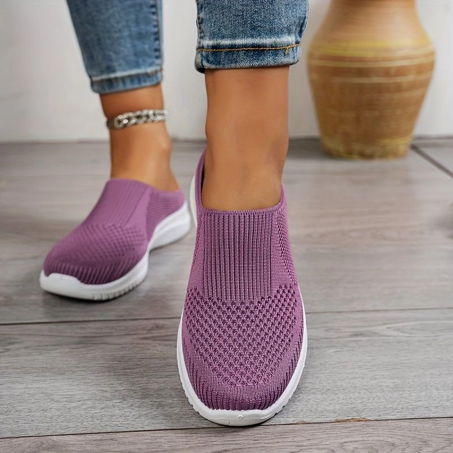 Women’s Breathable Knit Walking Shoes – Lightweight Slip-On Comfort
