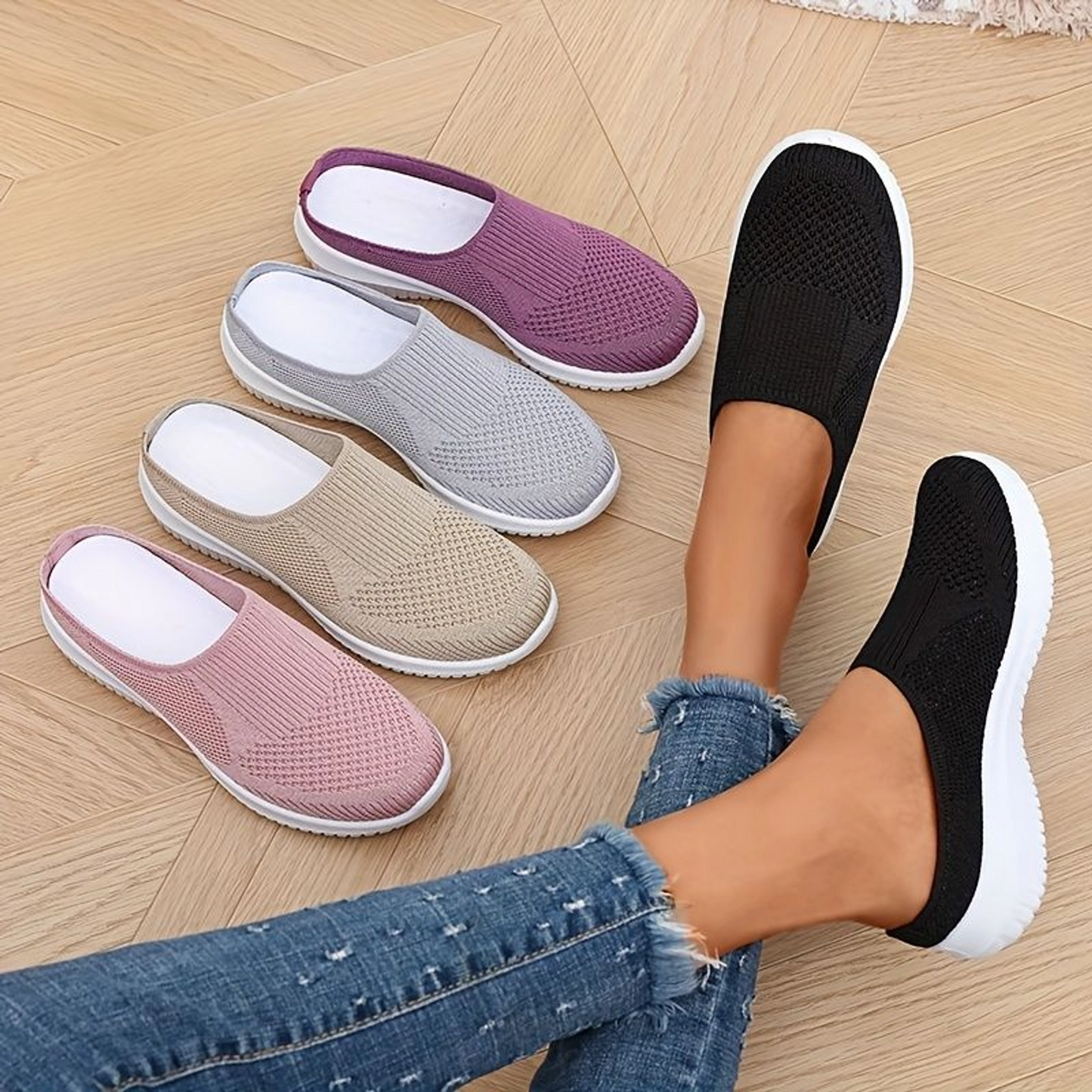 Women’s Breathable Knit Walking Shoes – Lightweight Slip-On Comfort