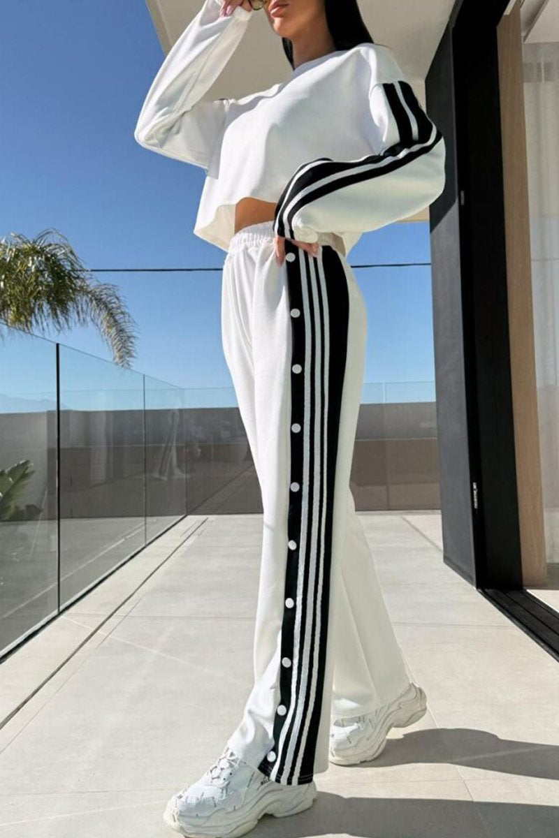 Women's Round Neck Side Button Stitching Casual Suit