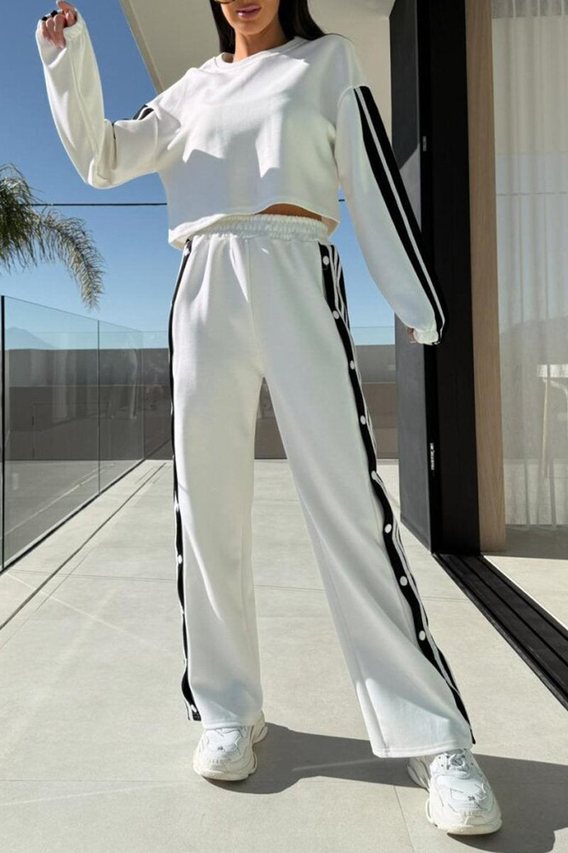 Women's Round Neck Side Button Stitching Casual Suit