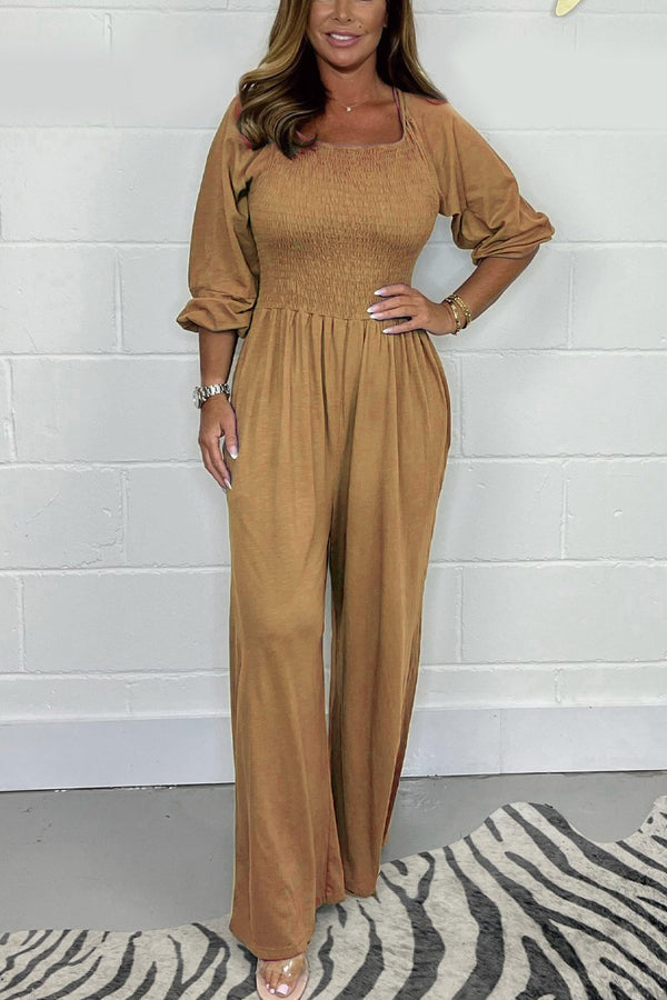 Women's Square Neck High Waist Pleated Jumpsuit(Buy 2 Free Shipping)