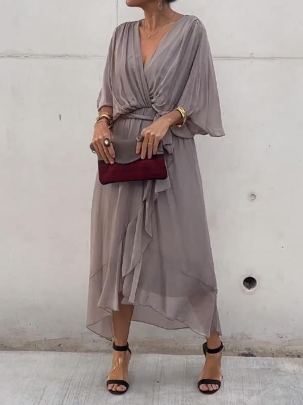 Elegant V-Neck Chiffon Dress – Flowy Summer & Occasion Wear