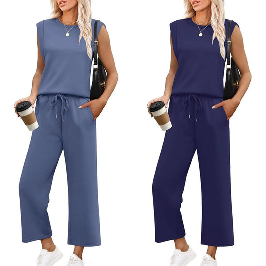 Damen ärmelloses Oberteil & weite Hose 2-teiliges Set