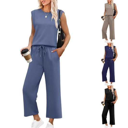Damen ärmelloses Oberteil & weite Hose 2-teiliges Set