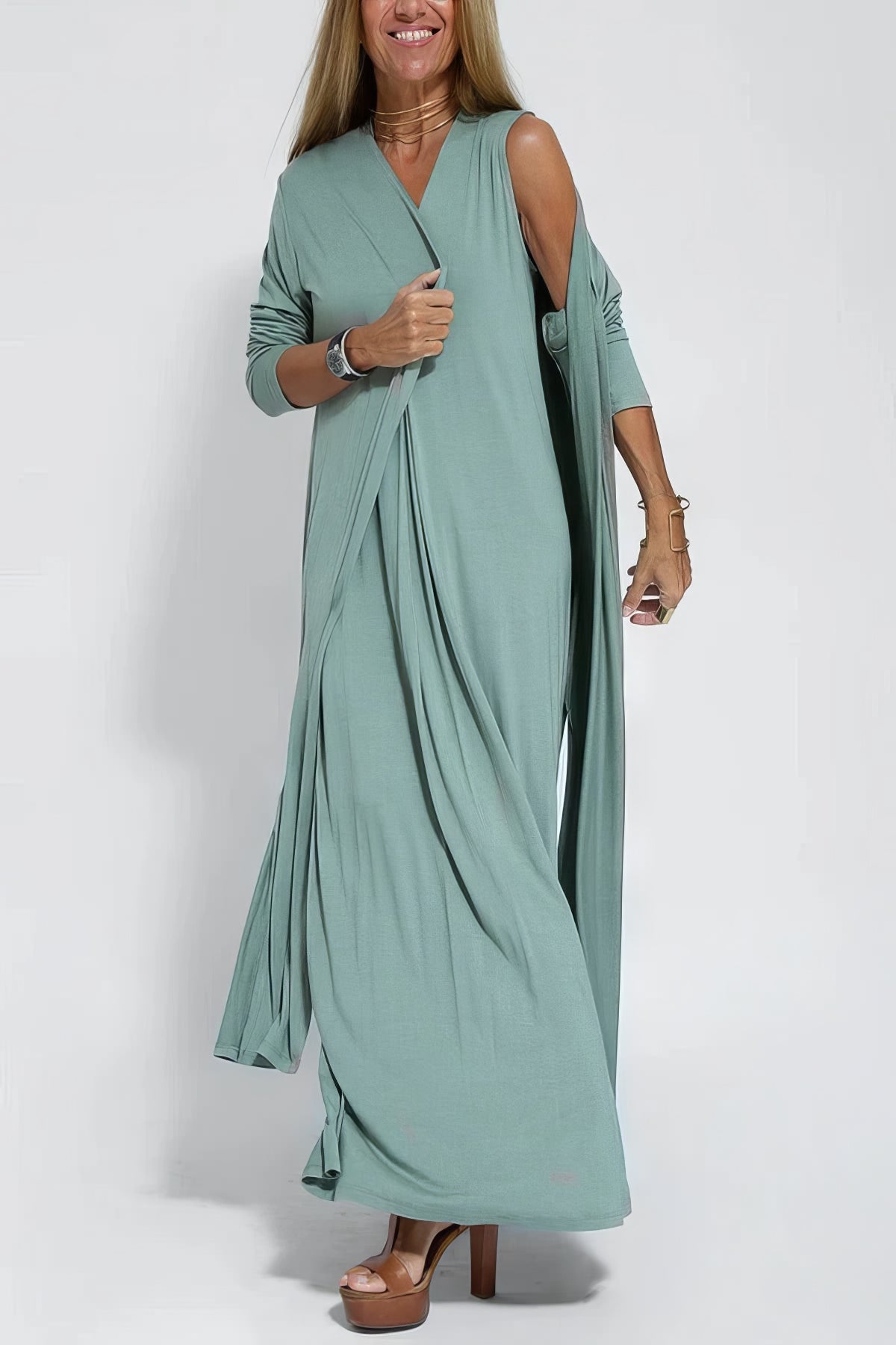 Elegant Long Dress + Matching Cardigan